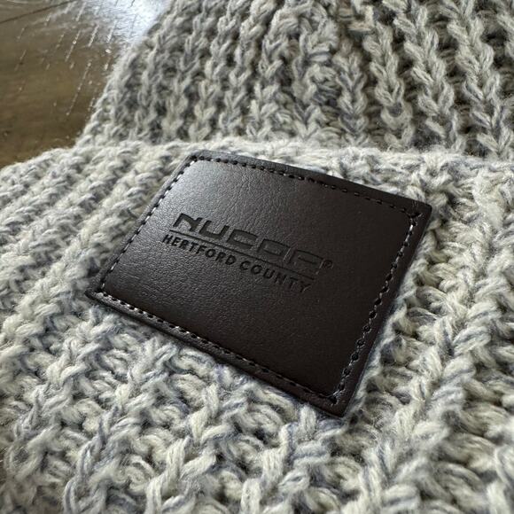 Nucor Hertford County Pom Beanie Hat Womens Gray Knit Winter Cap - Picture 9 of 9